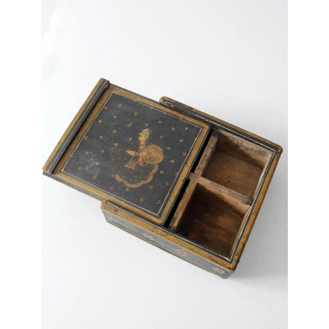 Wood Vintage Painted Wooden Slide Top Box For Sale - Image 7 of 10