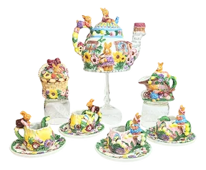 Handpainted Sculpted Easter Teaset- Set of 15