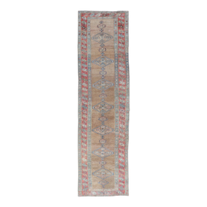 Antique Sarab Runner With Sub-Geometric Medallion Design in Red, Blue & Brown