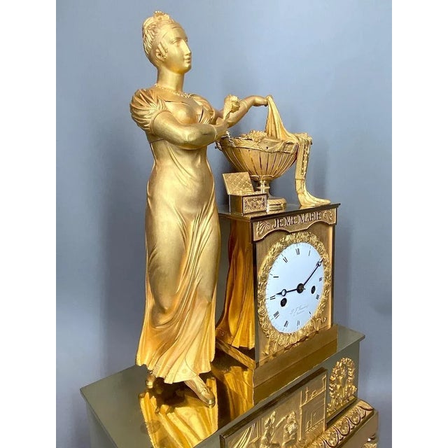 Bronze 19th Century Gilt Bronze French Empire Table/Chimney Clock For Sale - Image 8 of 12