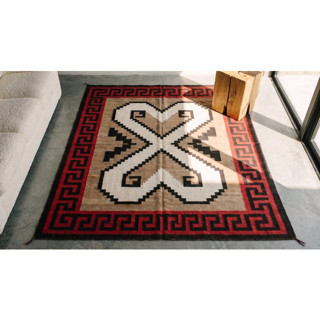 1920s Gray Geometric Tribal Antique American Navajo Rug 5'6" X 6'6" Flatweave Wool Carpet For Sale - Image 10 of 10