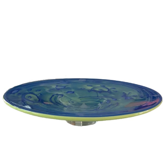 Vintage Kosta Boda Blue/Green Art Glass Footed Bowl/Platter For Sale - Image 13 of 13