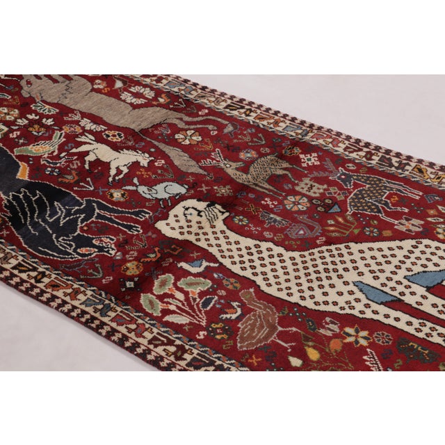 1950s Vintage Persian Gabbeh Runner in Red With Animals Pictorials - Rug & Kilim For Sale - Image 5 of 10
