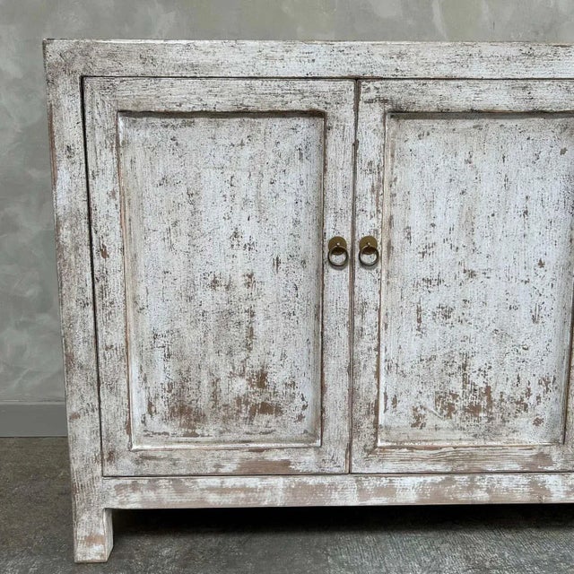 Not Yet Made - Made To Order Reclaimed Elm & Pine Wood Cabinet in Distressed White With 4 Doors For Sale - Image 5 of 10