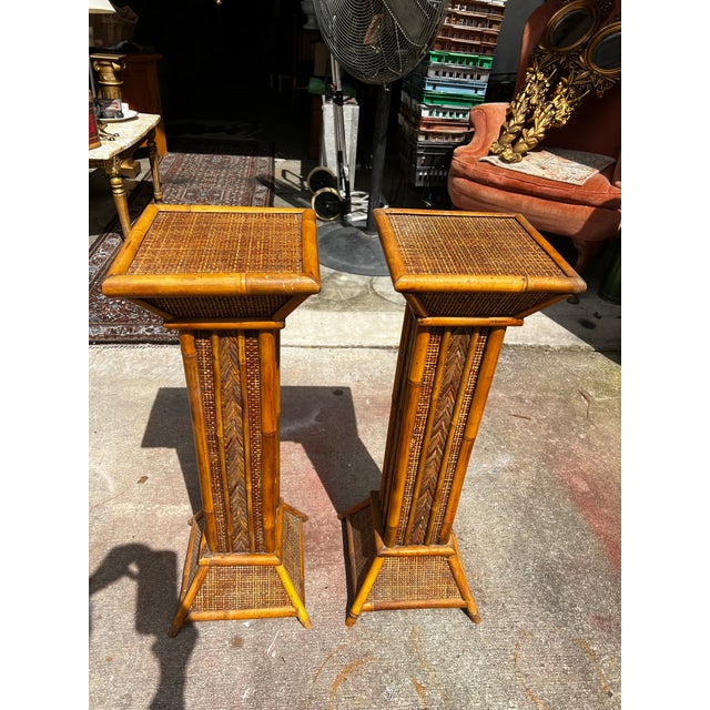 Up for consideration is a vintage gorgeous pair of bamboo pillars, which are architectural on their own or can hold a...
