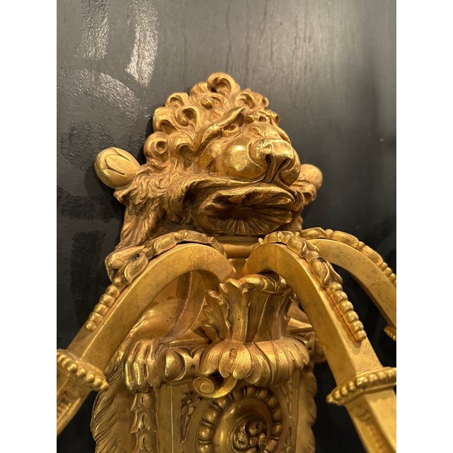 Metal Pair of Large English Regency Style Gilded Bronze 3 Light Sconces by Edward F. Caldwell For Sale - Image 7 of 10