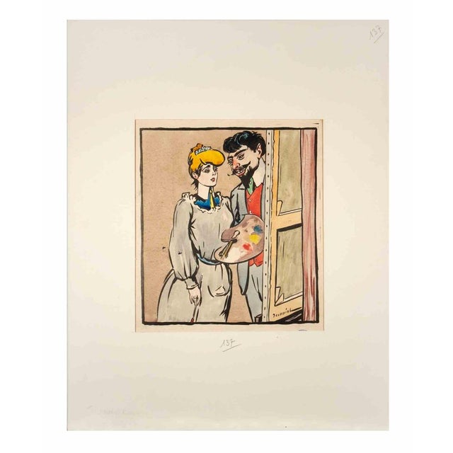 To the Painter is an ink and Watercolor realized by Pierre Georges Jeanniot in 1904, for the magazine "Rire". Good...