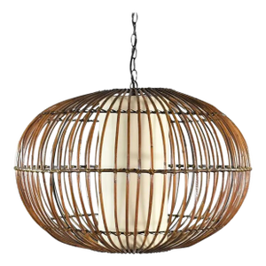 Franco Albini Rattan Cage Pendant Chandelier With Interior Shade