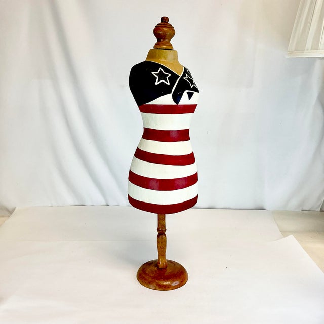1980s Vintage Americana Patriotic Flag Paper Mache Dress Form Mannequin Centerpiece Holiday Accent - 4th of July For Sale - Image 13 of 14
