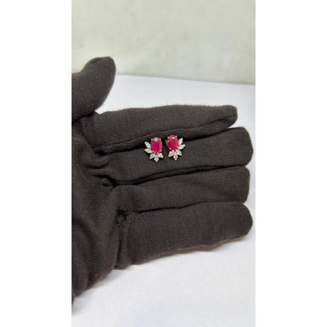 Gemstone 18k Gold Ruby 3.41ct Diamond 0.59ct Stud Earrings, India, New For Sale - Image 7 of 8