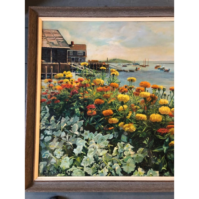 1970s Original Vintage 1970’s Beach/Boats/Marigold Landscape Painting For Sale - Image 5 of 8