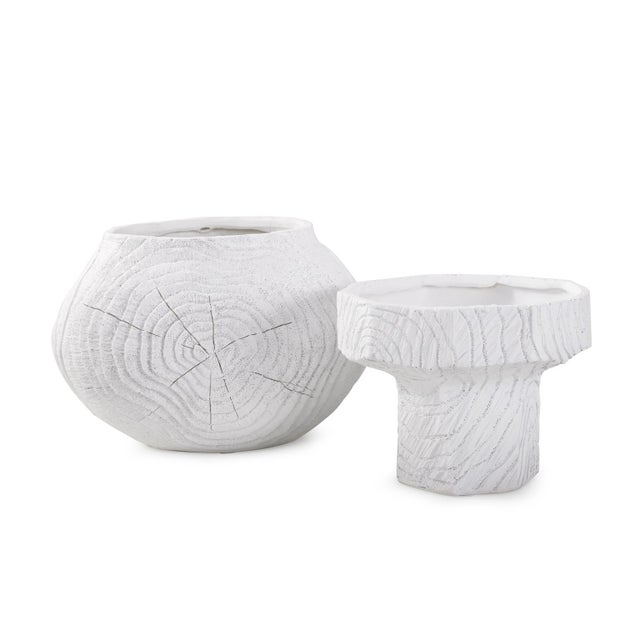 White Faux Bois Tall Bowl in a White Washed Polyresin For Sale - Image 8 of 11