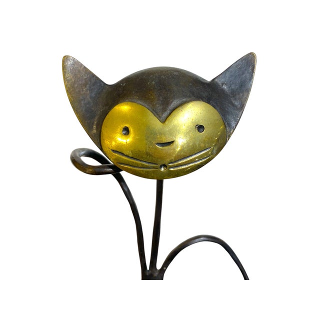 Metal Mid 20th Century Large Walter Bosse Brass Cat Wine Bottle Holder For Sale - Image 7 of 11