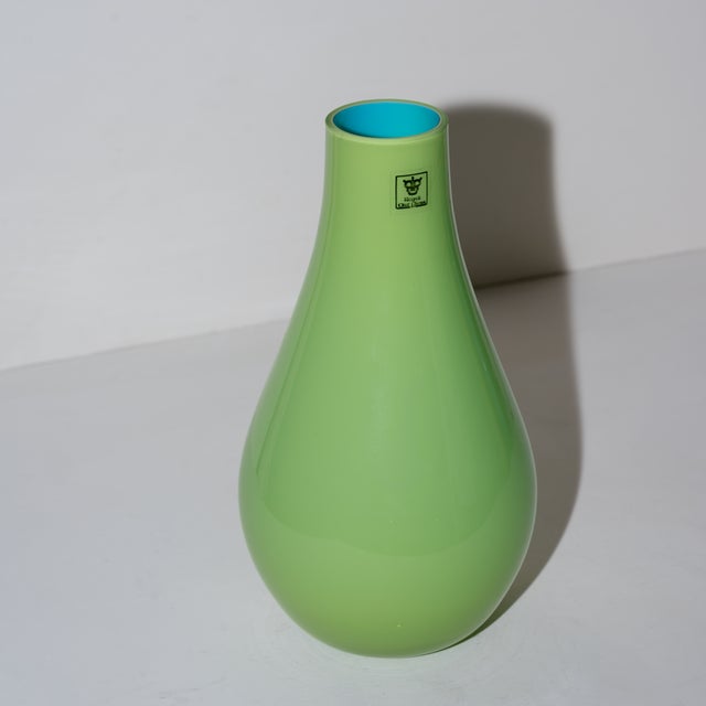 Mid-Century Modern Royal Art Glass Green and Turquoise Flower Vase For Sale - Image 3 of 5