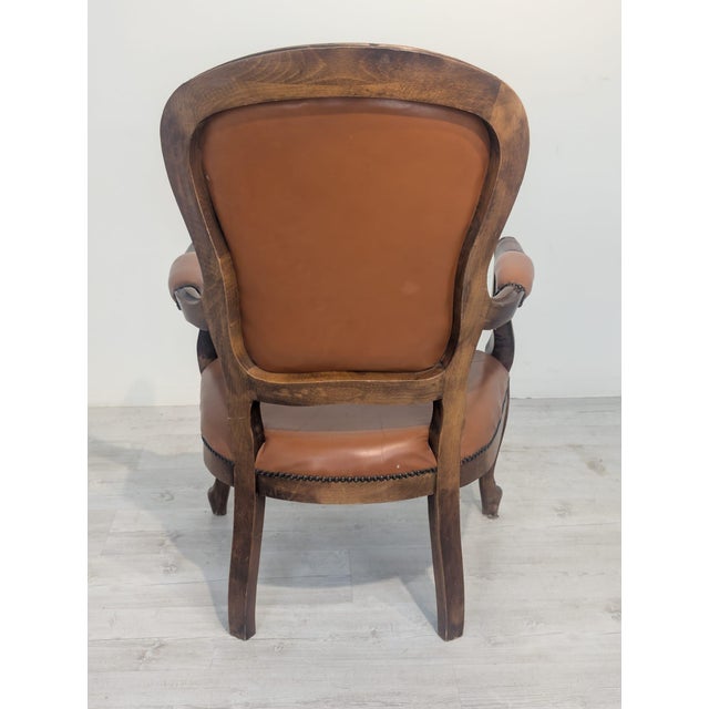 Vintage Chippendale Armchair in Genuine Leather, 1975 For Sale - Image 6 of 14