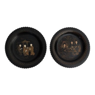 Antique Papier Mache Wine Coasters / Plates, a Pair For Sale