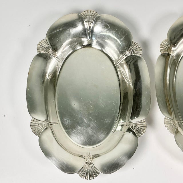 Early 20th Century Early 20th C Antique English Art Deco Fan Motif Oval Silverplate Serving Bowls - A Pair For Sale - Image 5 of 13