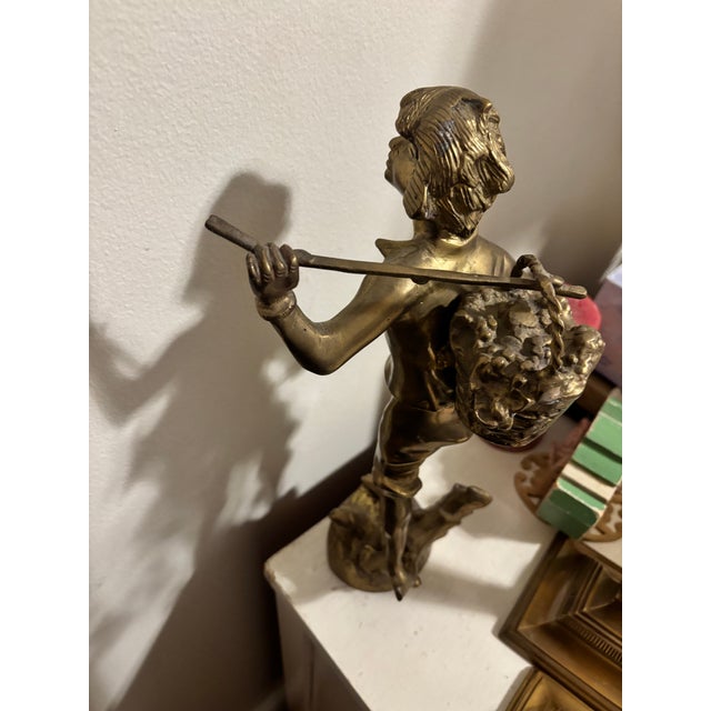 1980s 1980s Vintage Cast Brass Wine Grape Harvest Sculpture Statue of a Young Man For Sale - Image 5 of 12