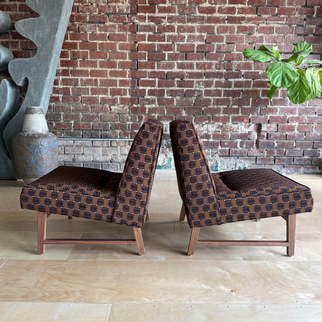 Brown Pair of Custom Made Mid-Century Modern Dunbar Style Slipper Chairs For Sale - Image 8 of 11