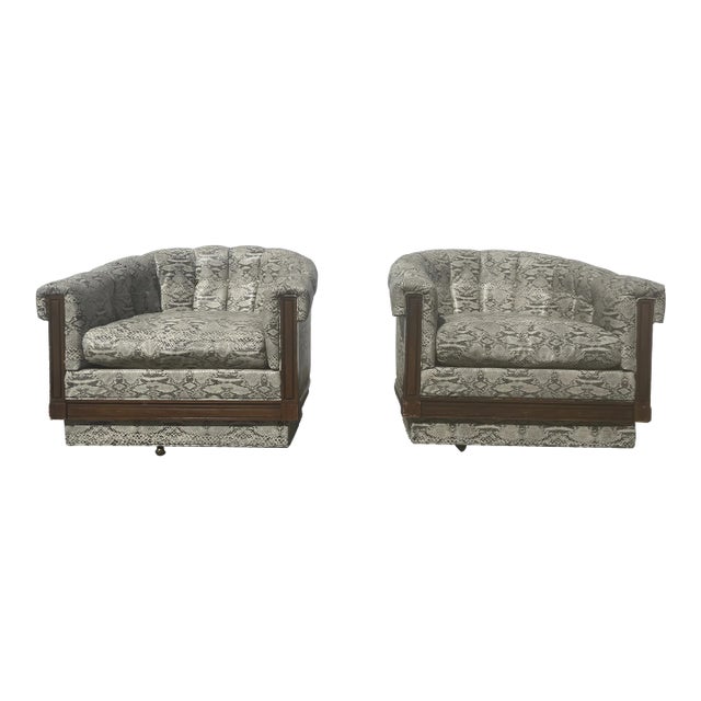 1960s Mid Century Modern Swivel Chairs, Faux Python, Faux Snakeskin - Set of 2 For Sale