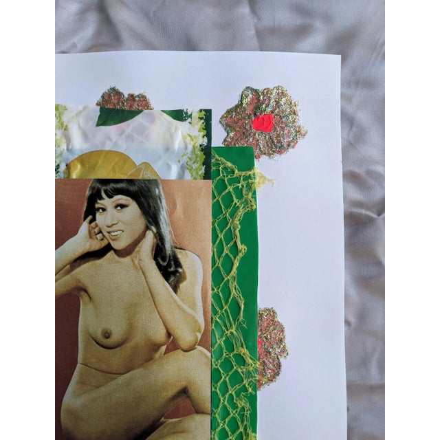 "Mutual Disappointment" Contemporary Abstract Mixed-Media Vintage Nude Postcard Collage For Sale - Image 6 of 9