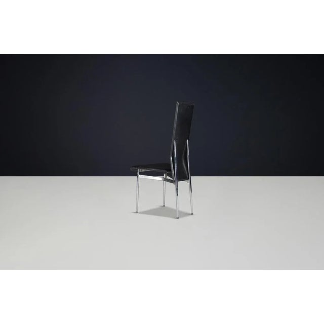 Metal Mid-Century Modern Leather Dining Chairs attributed to Giancarlo Vegni for Fasem, 1990s, Set of 4 For Sale - Image 7 of 9