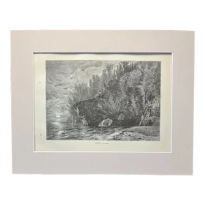 Antique 1874 Wood Engraving "Spirit Harbor" Lake Superior Minnesota in 11x14 Mat