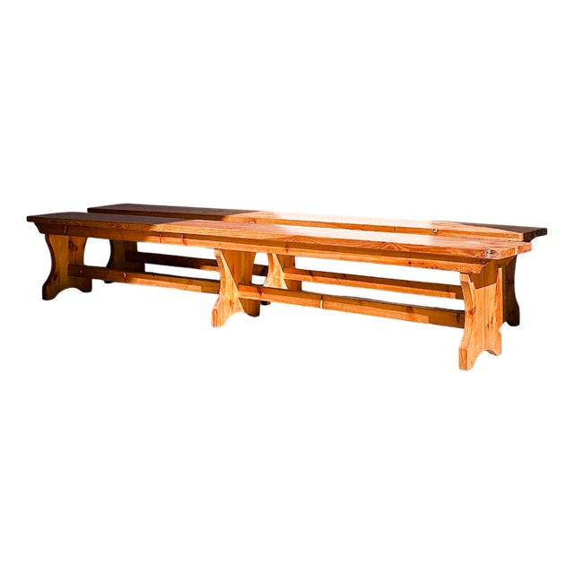 Set of Vintage Wooden Benches, 1970s For Sale