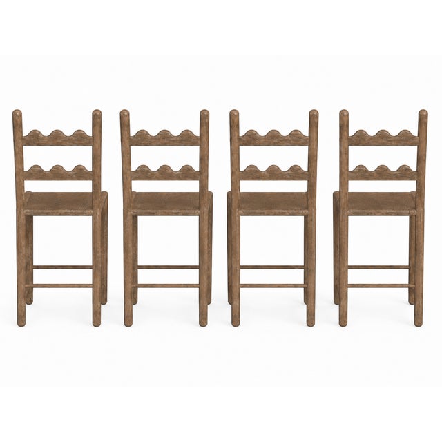 Set of 4 Country French Counter Stools With Custom Antique Driftwood Finish For Sale - Image 4 of 6
