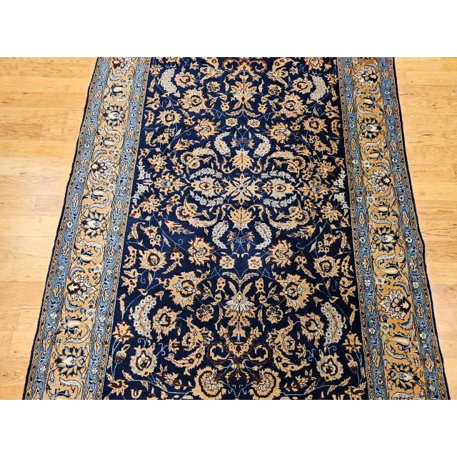 Textile Antique Persian Tabriz Rug, Hand-Knotted Wool & Silk, Allover Floral Pattern, Navy & Tan, 6x10 For Sale - Image 7 of 13
