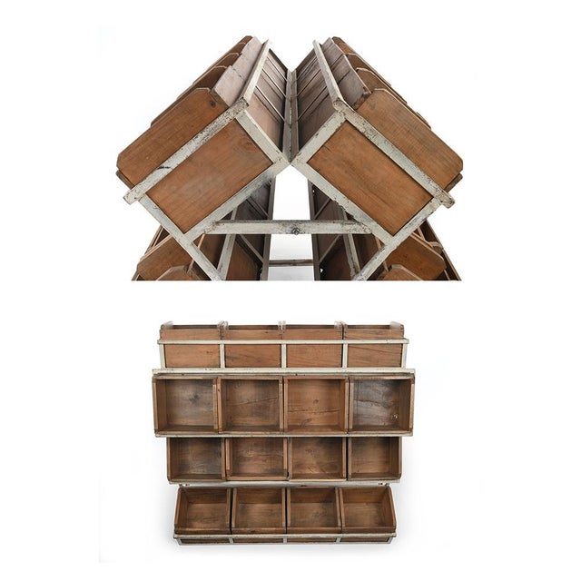 Iron Structure with 24 Wooden Bins For Sale - Image 4 of 6