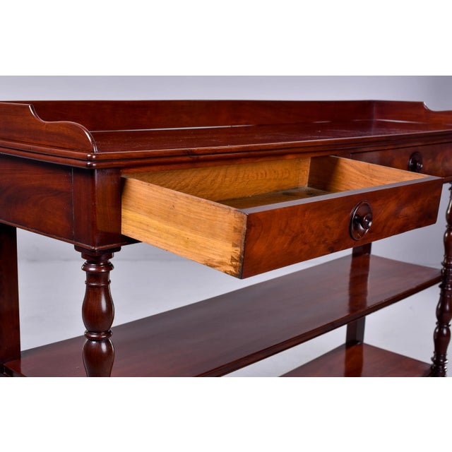 Wood Early 20th C English Mahogany Three Tier Server With Drawers For Sale - Image 7 of 13