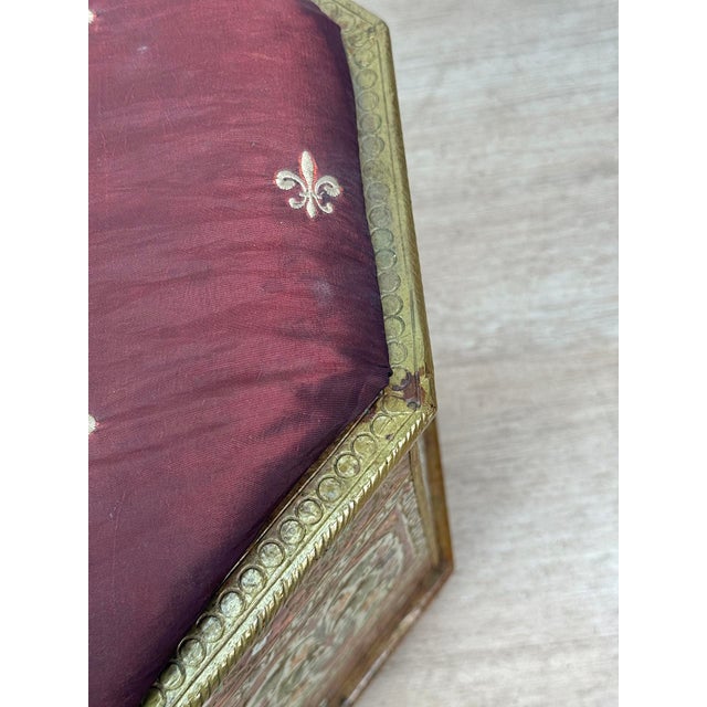 Vintage Middle Eastern Meenakari Hammered Tin Footstool Ottoman For Sale - Image 6 of 11