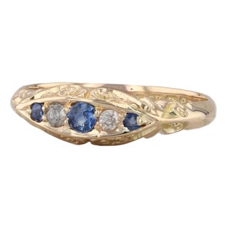 Antique 0.28ctw Sapphire Diamond Ornate Ring 18k Yellow Gold Size 9 For Sale