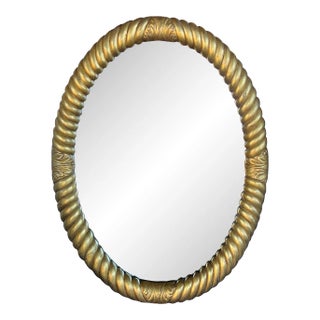 19th Century French Napoleon III Carved Giltwood Rope-Twist Oval Mirror For Sale