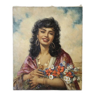 Alain David, The Woman with the Bouquet, 1950s, Oil on Canvas For Sale