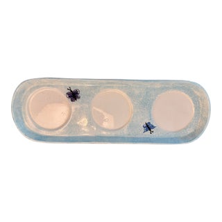 1990s Kathy Hatch Collection Hand-Painted Triple Bowl Serving Tray / Condiment Server For Sale