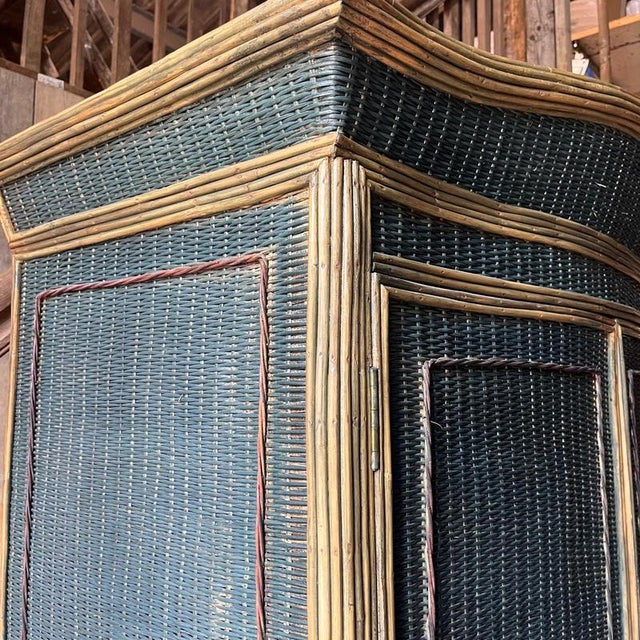 Vintage Full Length Teal Wicker Wardrobe For Sale - Image 5 of 18