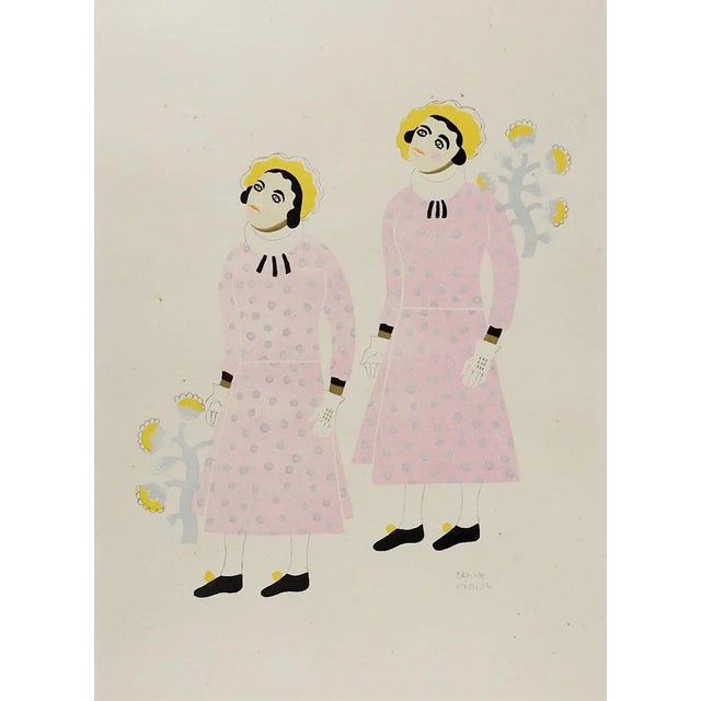 Vintage 1940 Carlos Merida Pink Dress Serigraph For Sale - Image 4 of 4