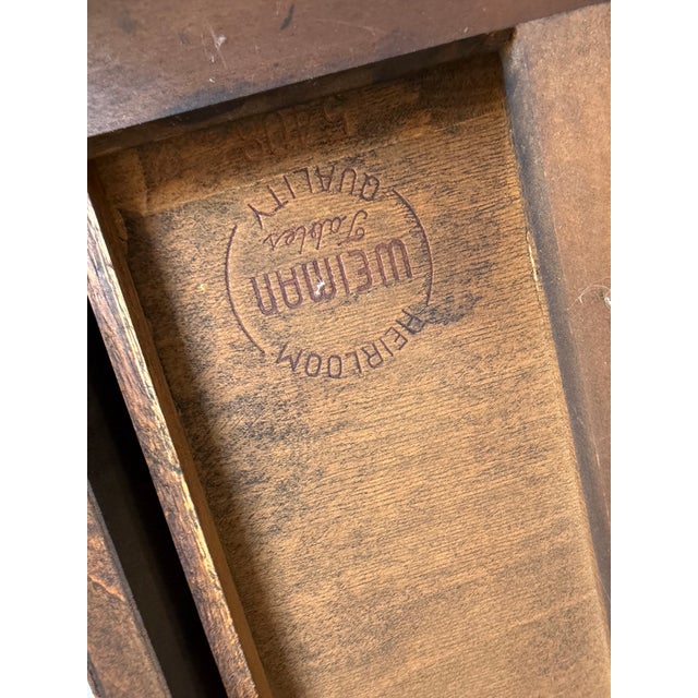 1960’s Vintage Weiman Heirloom Quality Mahogany & Tooled Leather Top Tiered End Tables on Casters – A Pair For Sale - Image 12 of 12