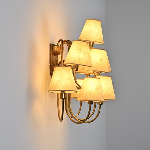 Mid-Century Modern Brass 9-Arm Wall Light, France, 1950s For Sale - Image 3 of 17