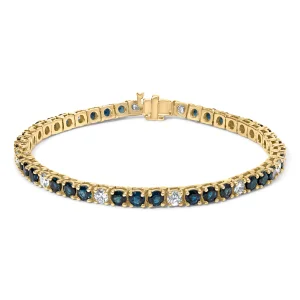 18K Yellow Gold Alternating 1 1/5 Cttw Diamond and 3X3 MM Blue Sapphire Tennis Bracelet (G-H Color,