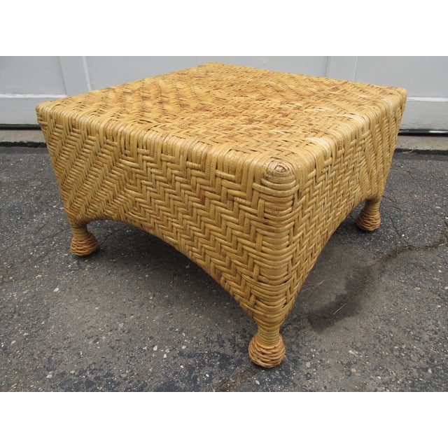 Pair Vintage Woven Rattan Lounge Chairs and Ottoman by McGuire For Sale - Image 13 of 14