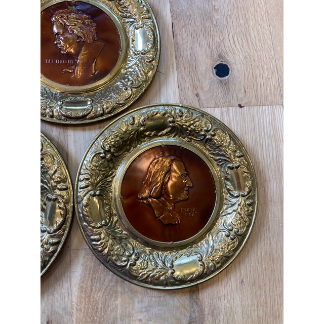 Midcentury English Brass & Copper Composer Plates, Set of 10 For Sale - Image 4 of 14