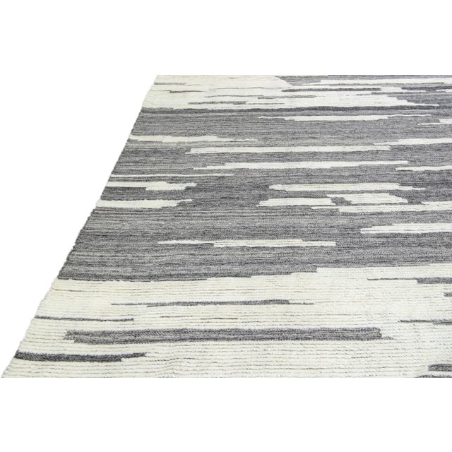Modern Moroccan Style Handmade Abstract Gray Oversize Wool Rug by Apadana For Sale - Image 4 of 11