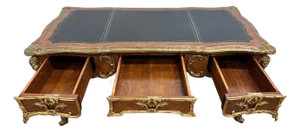 Vintage French Louis XV Style Gilt Bronze Leather Top Executive Bureau Plat Desk