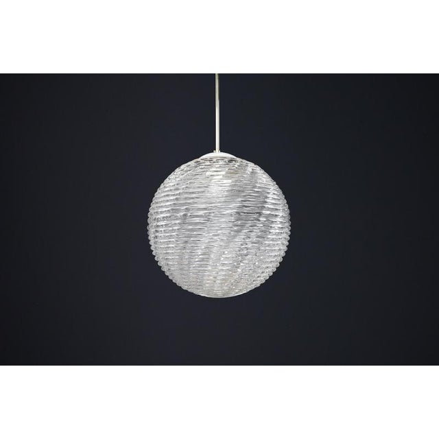 Mid-Century Modern Brass and Pattern Glass Pendant, Prague, 1960s For Sale - Image 12 of 14