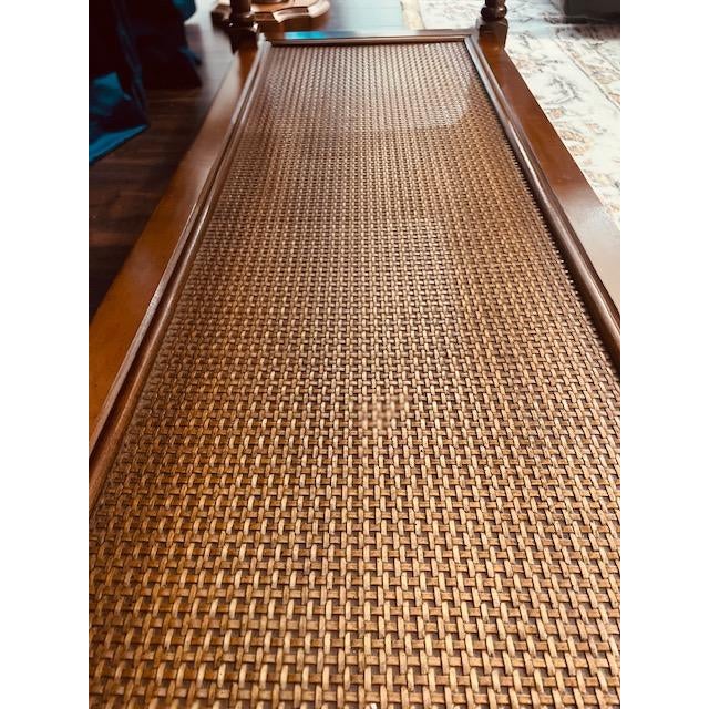 Vintage Traditional Glass Top Coffee Table With Woven Cane Shelf For Sale In Fayetteville, AR - Image 6 of 7