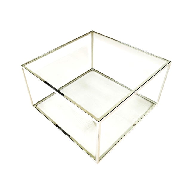 Mid-Century Modern Vintage Dux Sweden Minimalist White Metal Frame Two-Tier Glass Coffee Table For Sale - Image 3 of 5
