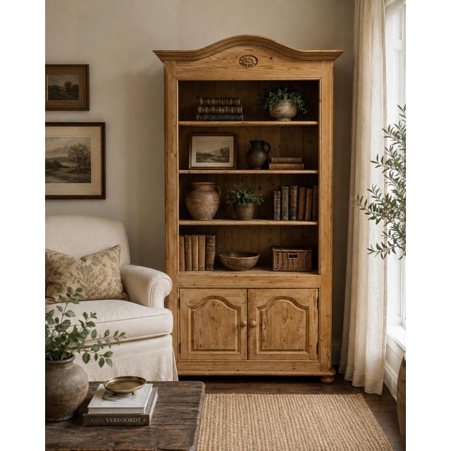 Beautiful scrubbed pine bookcase cabinet with wonderful natural character and a warm, timeworn finish. This substantial...
